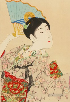 日本 Painting - とても美しい女性 新美人 扇子を持つ日本人女性 豊原周信